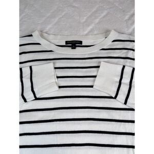 Banana Republic Sweater Womens (S) White Navy Striped Ties Boatneck Pullover